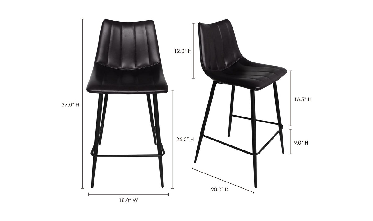 Aubusson Counter Stool Set of Two in Matte Black, dimensions diagram, 17¾" × 20"