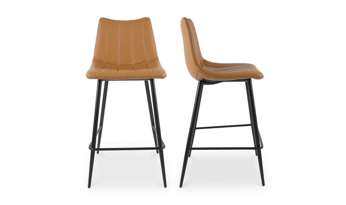 Aubusson Counter Stool Set of Two in Tan, vegan leather detail, view 2