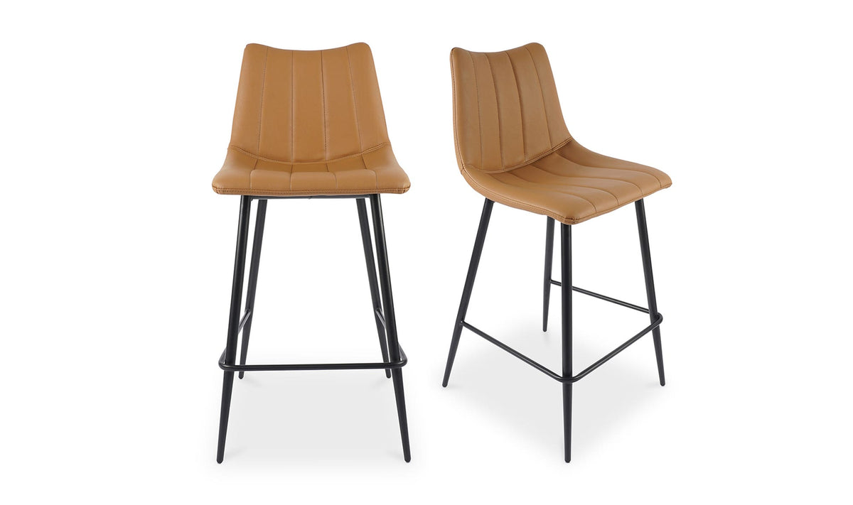 Aubusson Counter Stool Set of Two in Tan, vegan leather detail