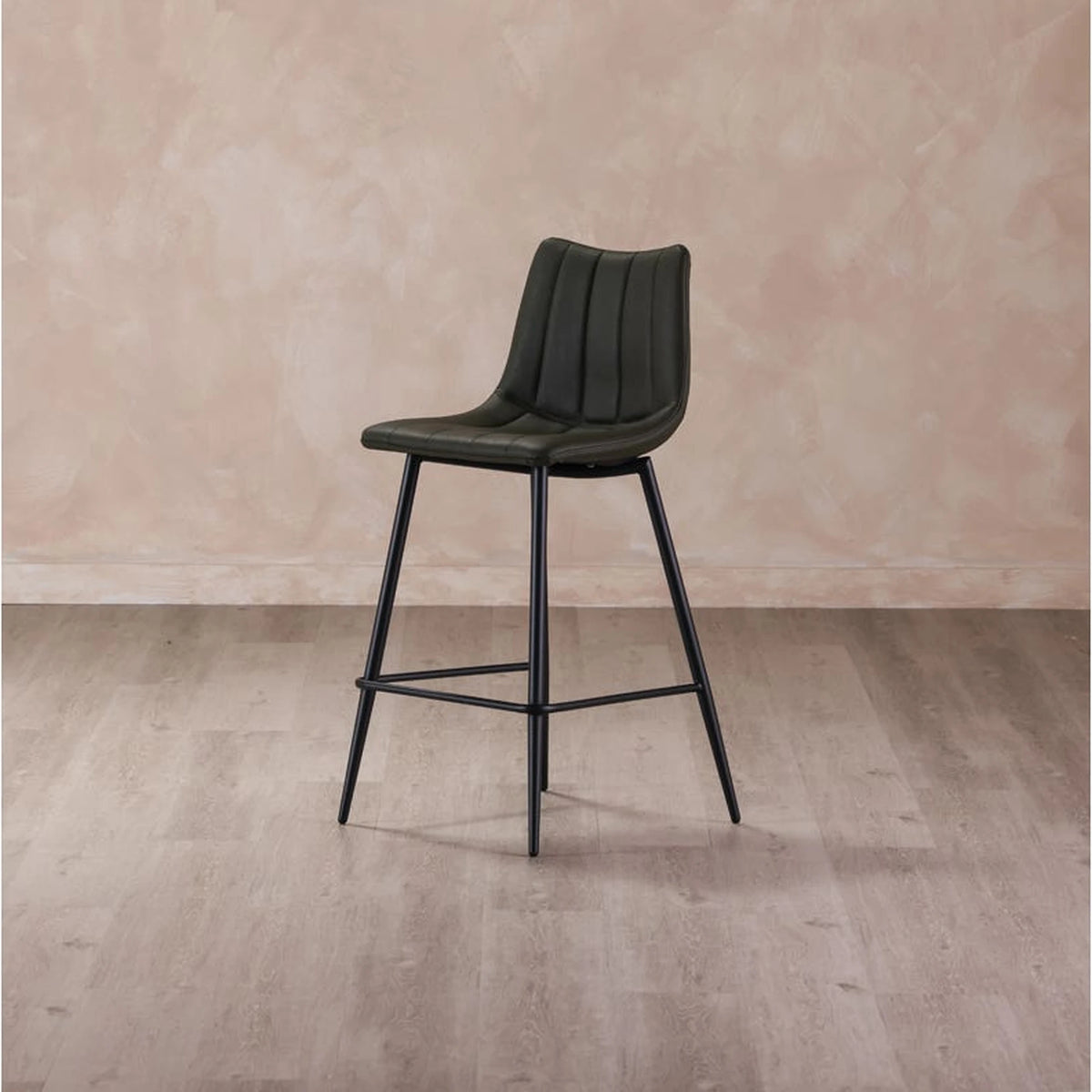 Aubusson Counter Stool Set of Two in Dark Green, styled in a living room