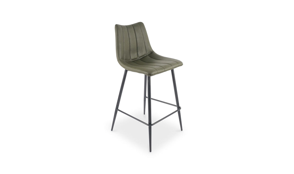 Aubusson Counter Stool Set of Two in Dark Green, three-quarter view