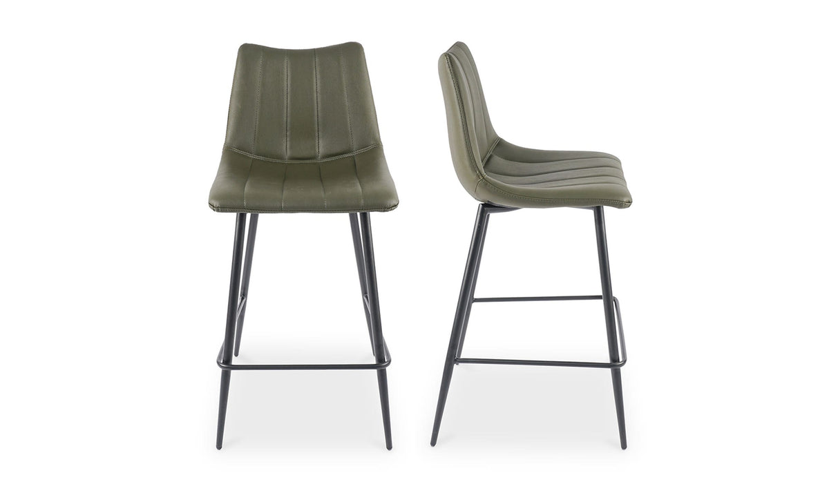 Aubusson Counter Stool Set of Two in Dark Green, vegan leather detail