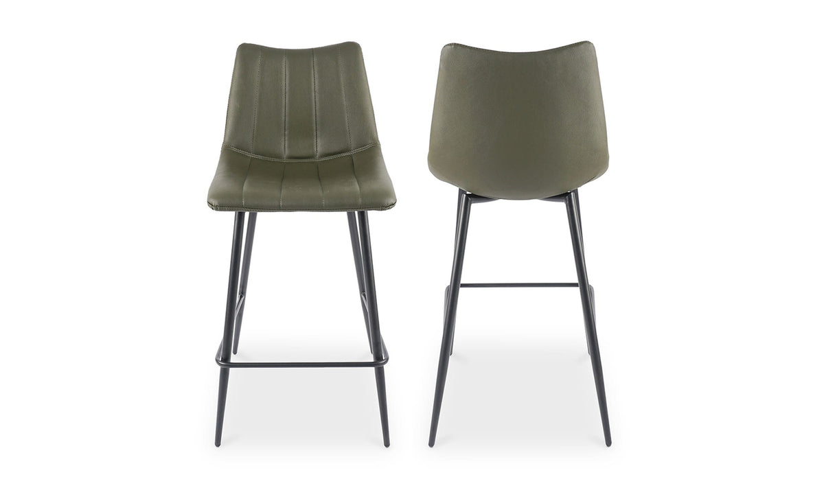 Aubusson Counter Stool Set of Two in Dark Green, vegan leather detail, view 2