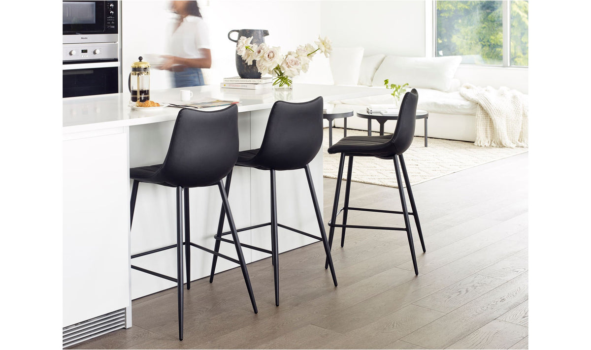 Aubusson Bar Stool Set of Two in Matte Black, styled in a living room, view 2