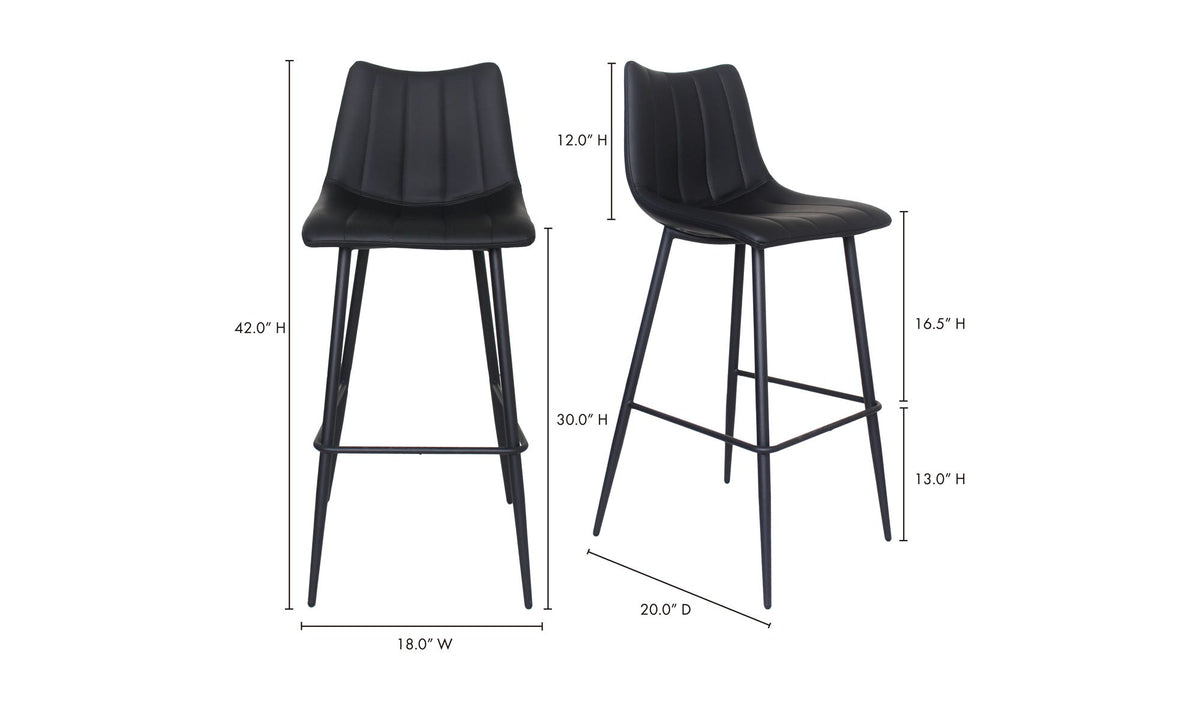 Aubusson Bar Stool Set of Two in Matte Black, dimensions diagram, 17¾" × 20"