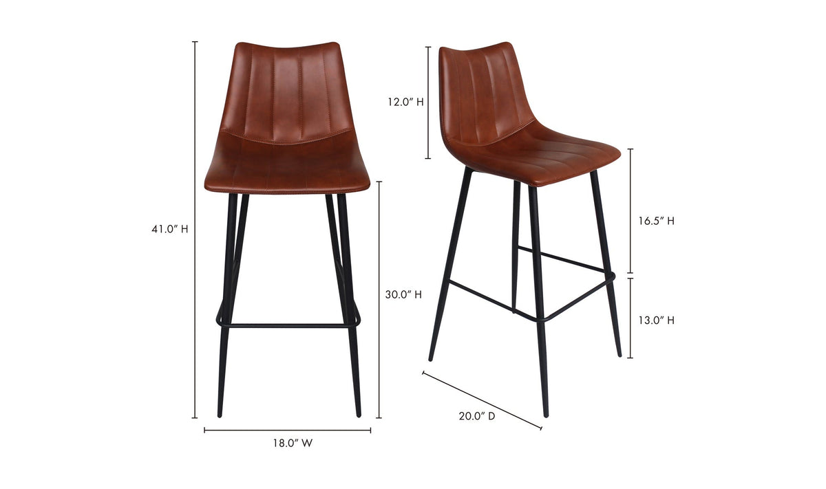 Aubusson Bar Stool Set of Two in Brown, dimensions diagram, 17¾" × 20"