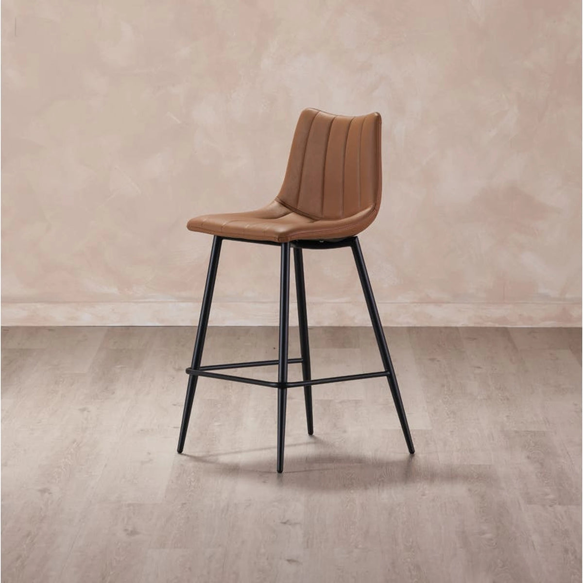 Aubusson Bar Stool Set of Two in Tan, styled in a living room