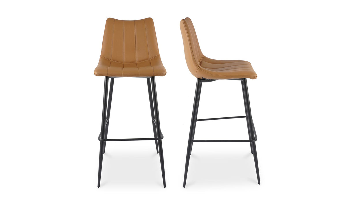 Aubusson Bar Stool Set of Two in Tan, vegan leather detail, view 2