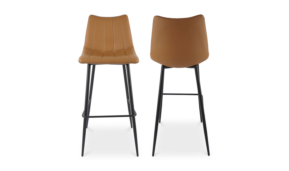 Aubusson Bar Stool Set of Two in Tan, vegan leather detail