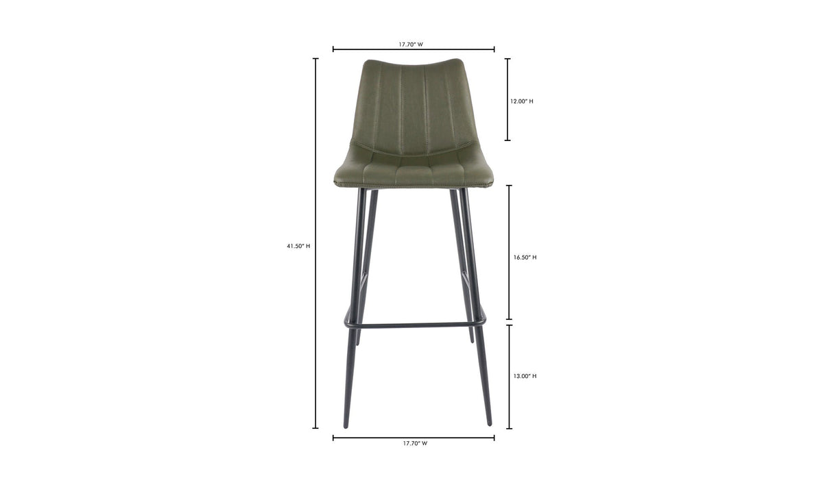 Aubusson Bar Stool Set of Two in Dark Green, dimensions diagram, 17¾" × 20"
