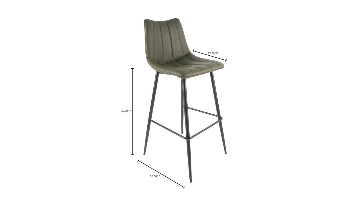 Aubusson Bar Stool Set of Two in Dark Green, dimensions diagram, 17¾" × 20", view 2