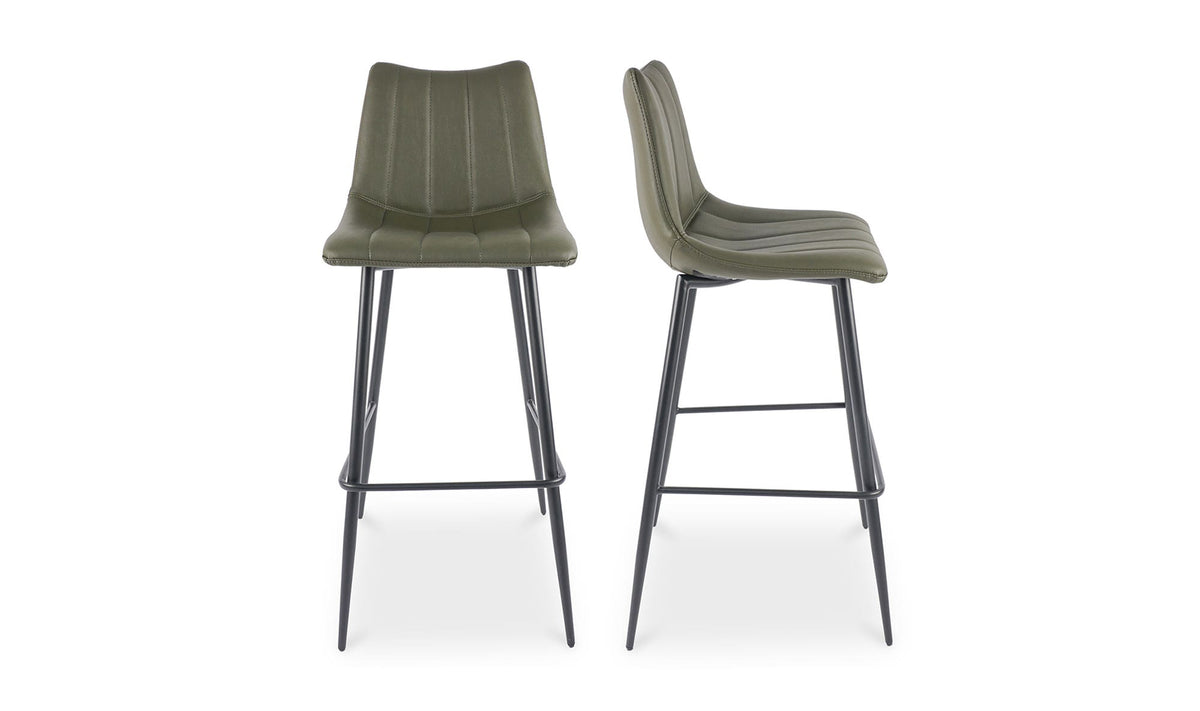 Aubusson Bar Stool Set of Two in Dark Green, vegan leather detail