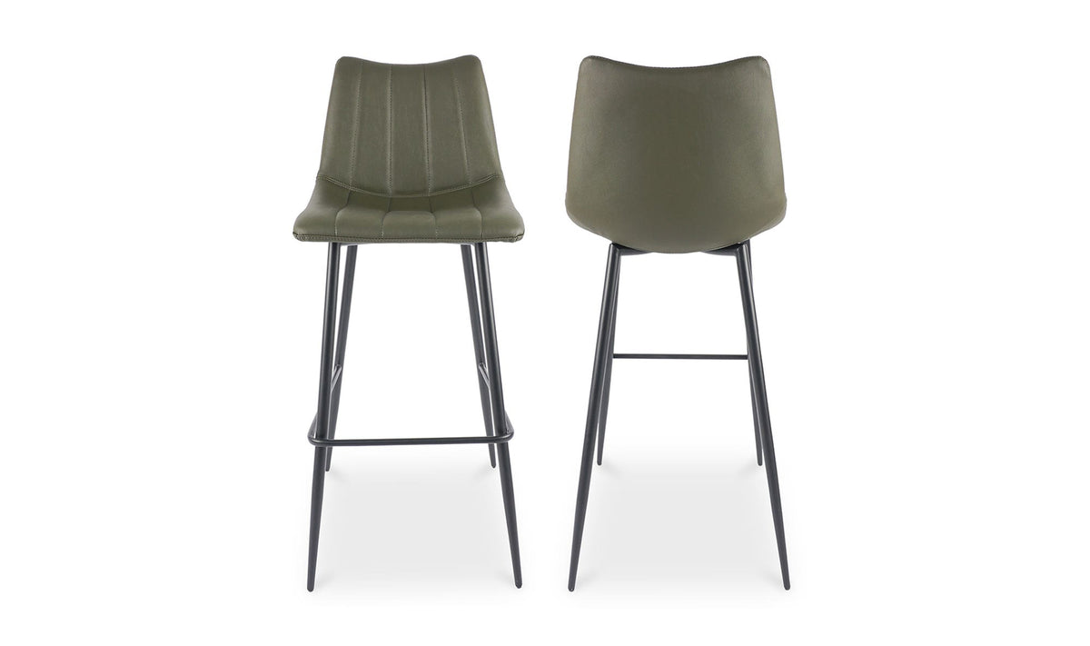 Aubusson Bar Stool Set of Two in Dark Green, vegan leather detail, view 2