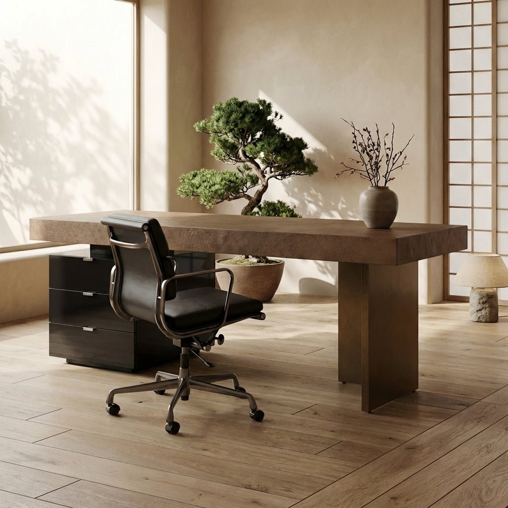 Vantage Executive Desk with three-drawer pedestal in high-gloss lacquer — Altera Home Design Canada