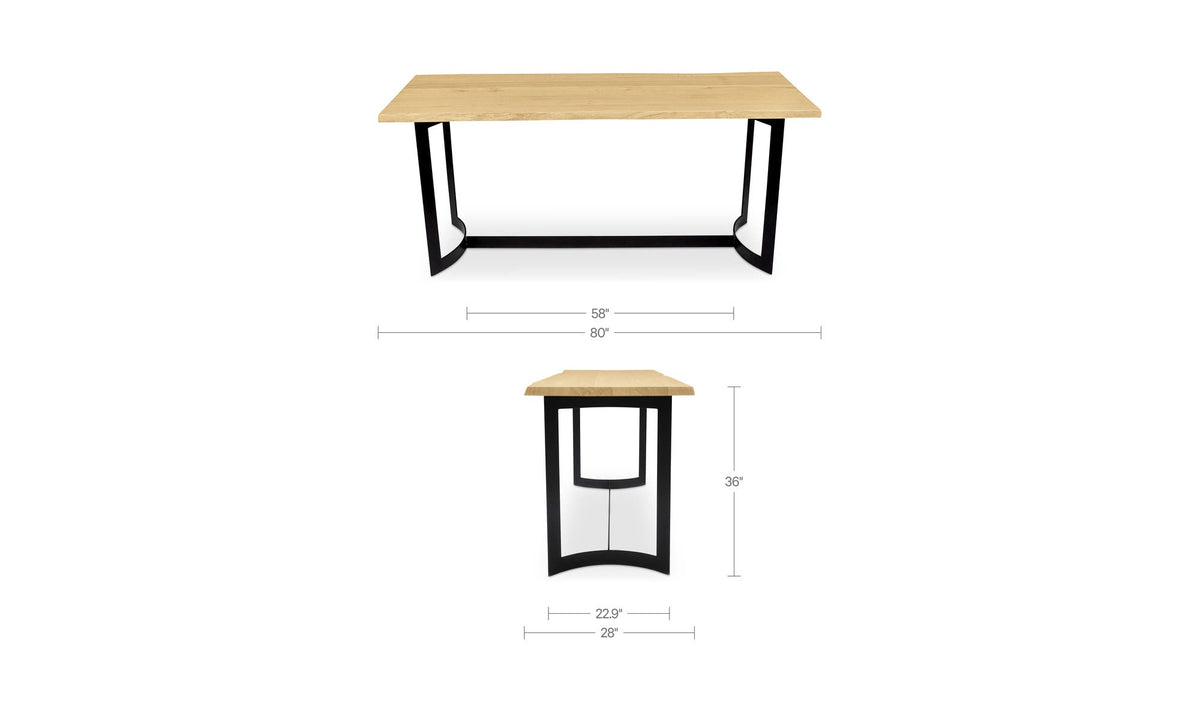 Bergamo Counter Table in Oak, dimensions diagram, 80" × 28"