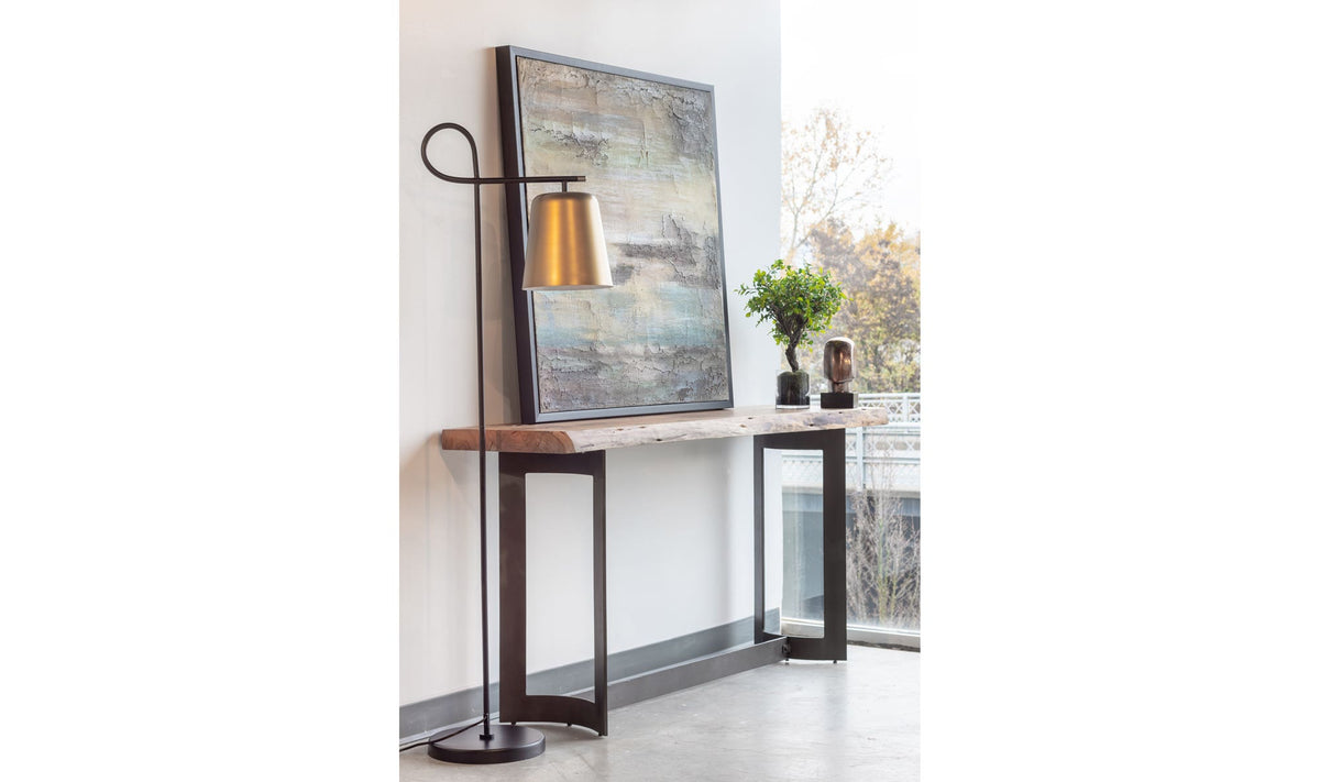 Bergamo Console Table in Brown, styled in a living room, view 3