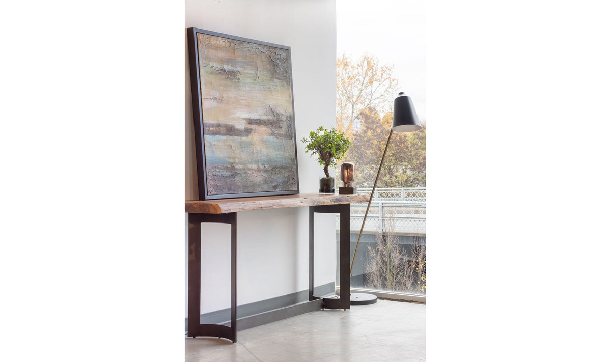 Bergamo Console Table in Brown, styled in a living room, view 4