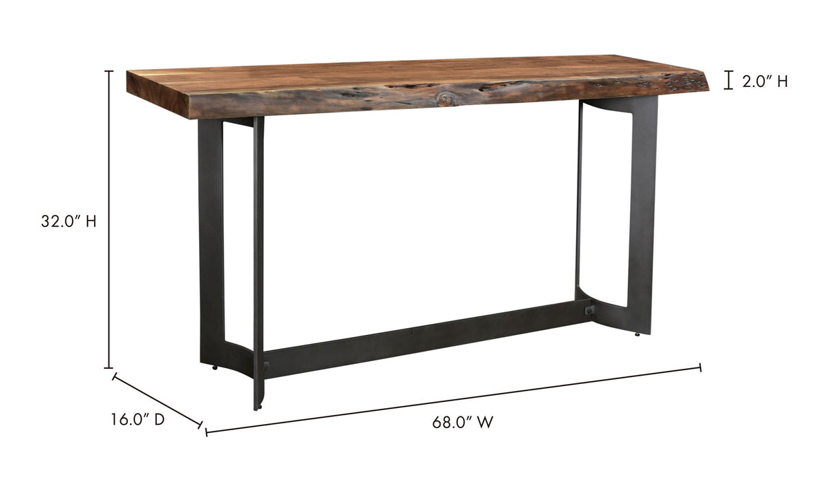 Bergamo Console Table in Brown, dimensions diagram, 68" × 16"