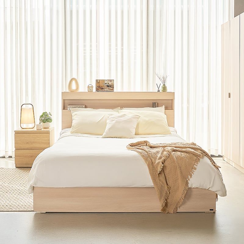 Vienna Wooden Bed with Storage Drawers & Integrated Power Outlets (Natural Wood) - Altera