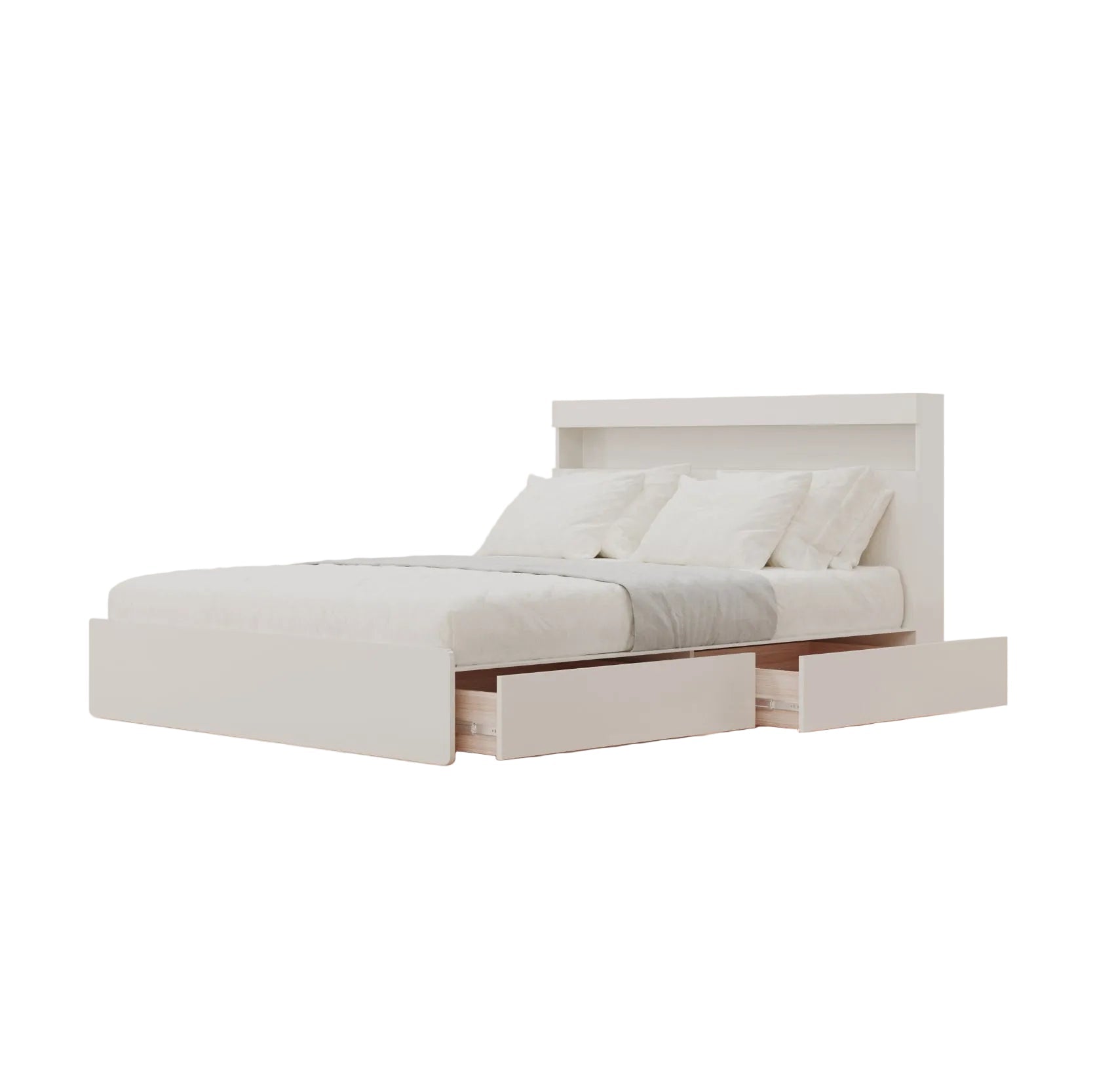 Vienna Wooden Bed with Storage Drawers & Integrated Power Outlets (White) - Altera