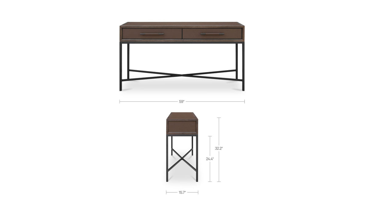 Moravia Console Table in Brown, dimensions diagram, 59" × 15¾"
