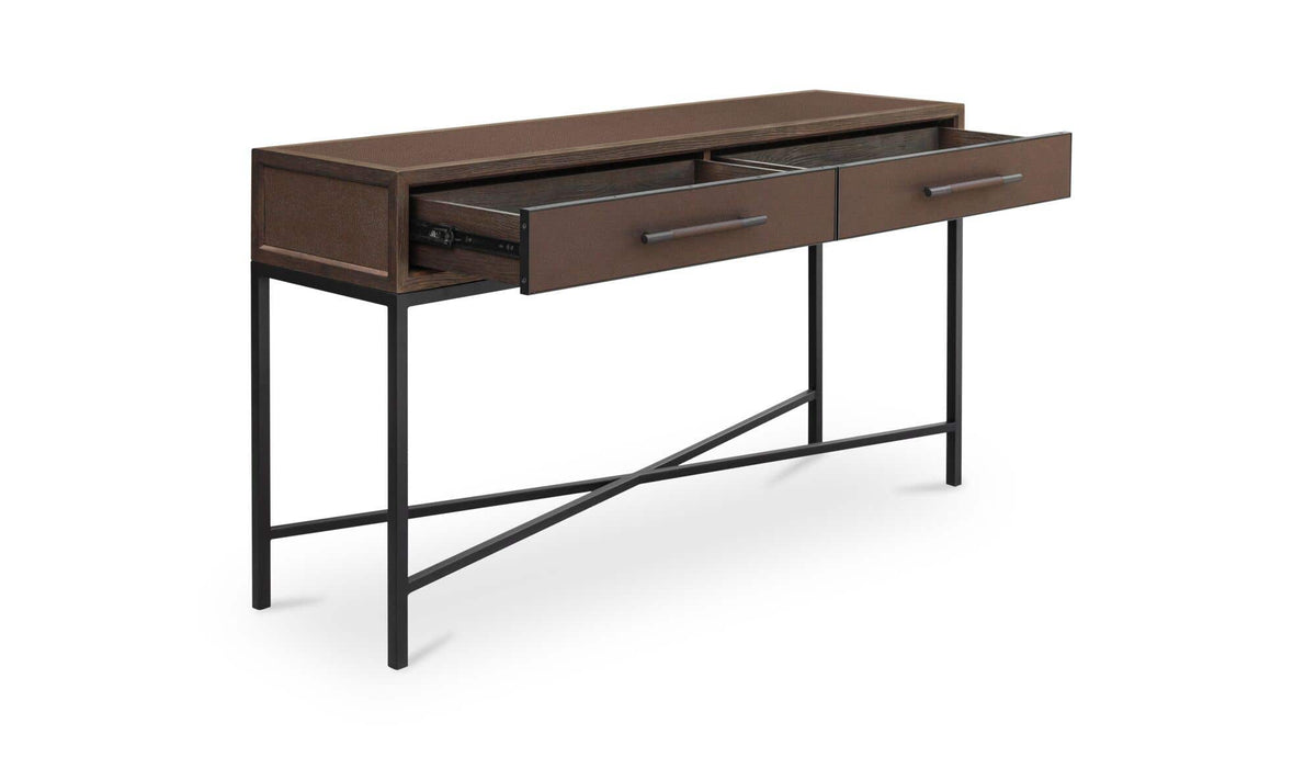 Moravia Console Table in Brown, shagreen patterned pu detail, view 2