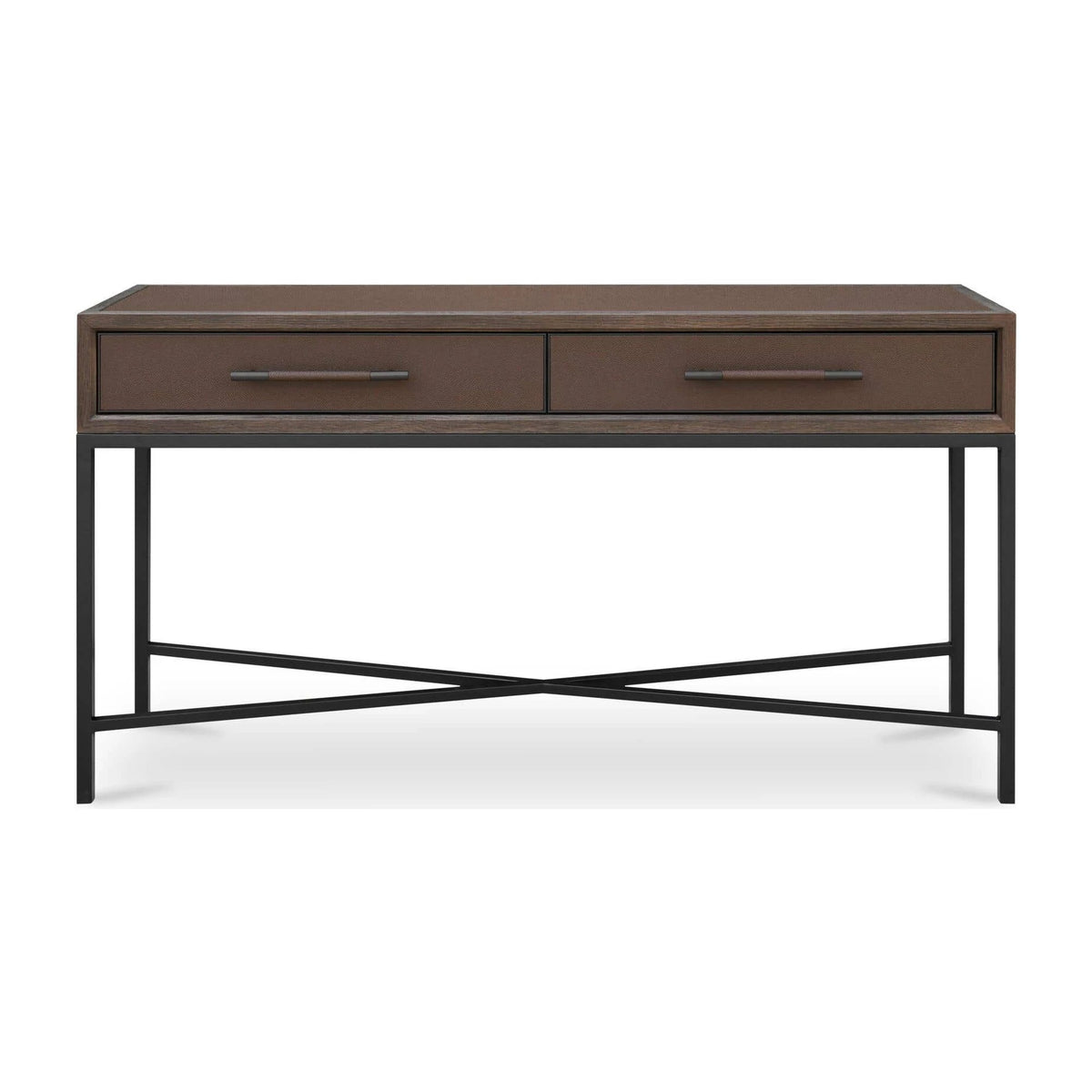 Moravia Console Table in Brown, shagreen patterned pu, 59" × 15¾"