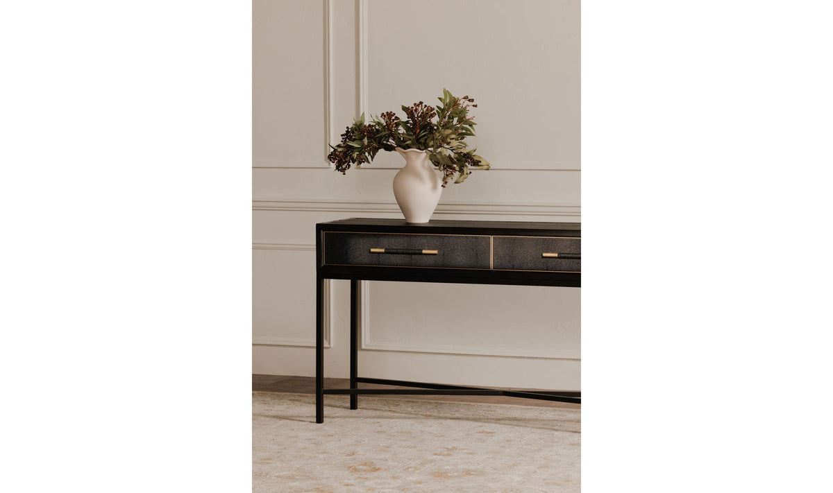 Moravia Console Table in Black, styled in a living room, view 3