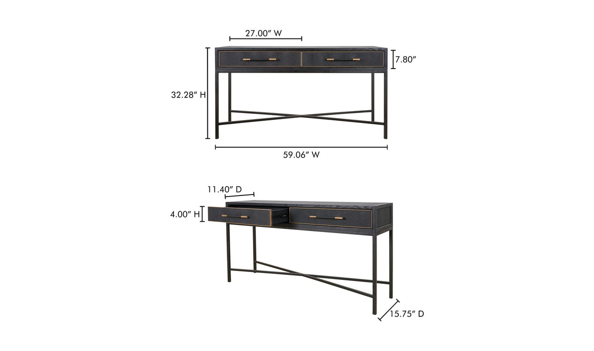 Moravia Console Table in Black, dimensions diagram, 59" × 15¾"