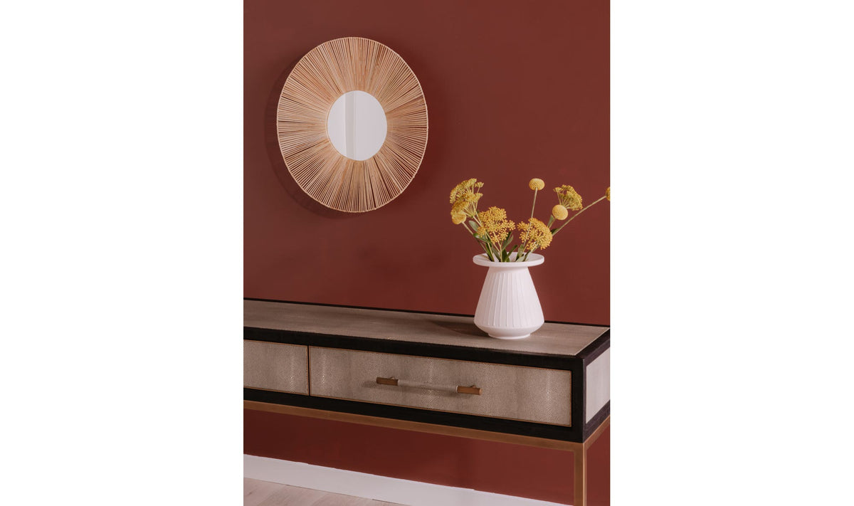 Moravia Console Table in Grey, styled in a living room, view 2