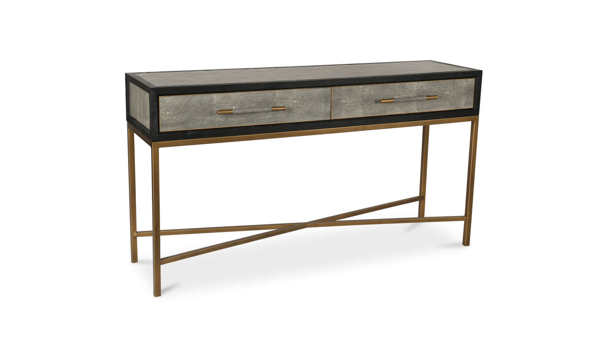 Moravia Console Table in Grey, three-quarter view