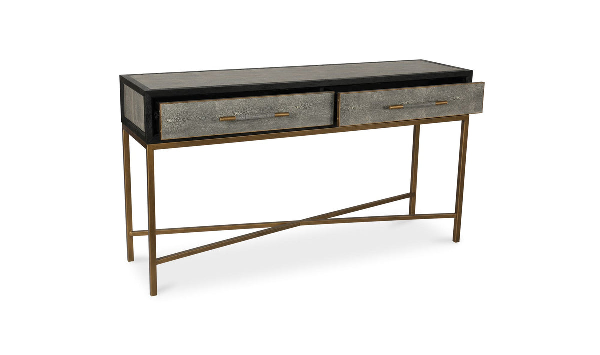 Moravia Console Table in Grey, shagreen patterned polyurethane detail