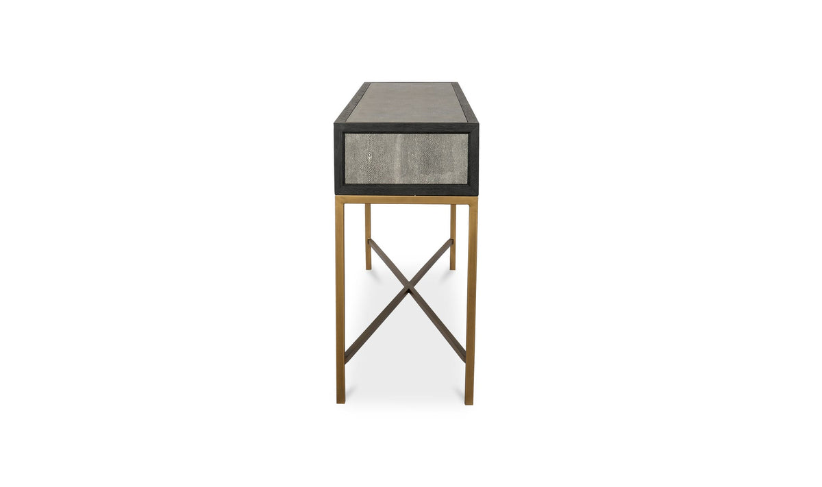 Moravia Console Table in Grey, shagreen patterned polyurethane detail, view 3