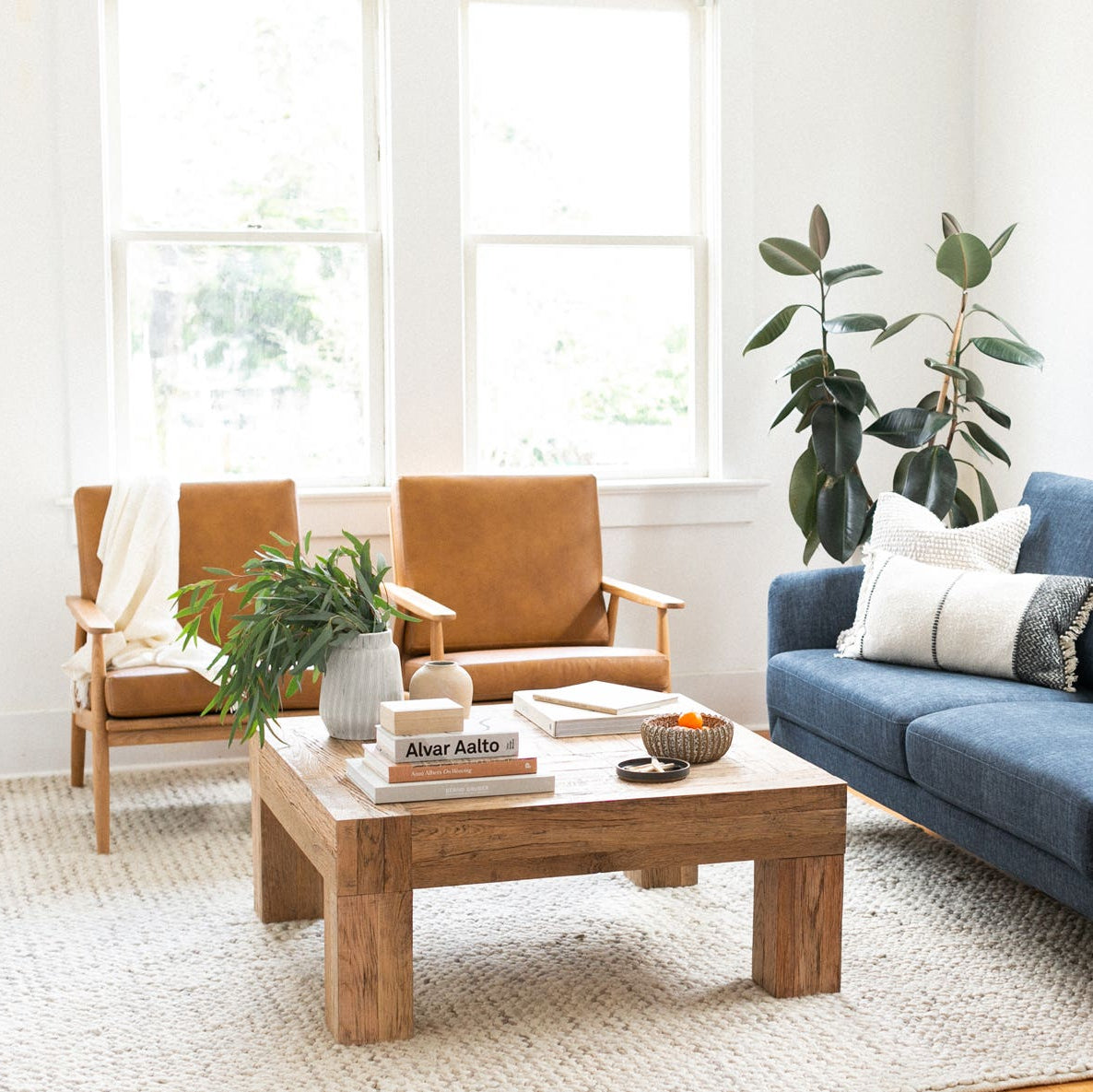 Exeter Coffee Table in Natural — styled in a living room