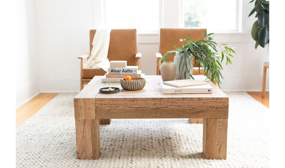 Exeter Coffee Table in Natural — styled in a living room
