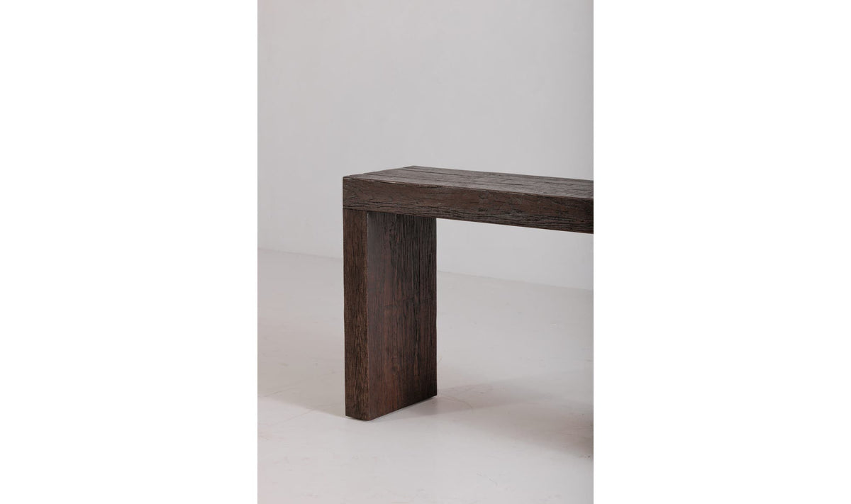 Exeter Console Table in Rustic Brown, styled in a living room, view 2