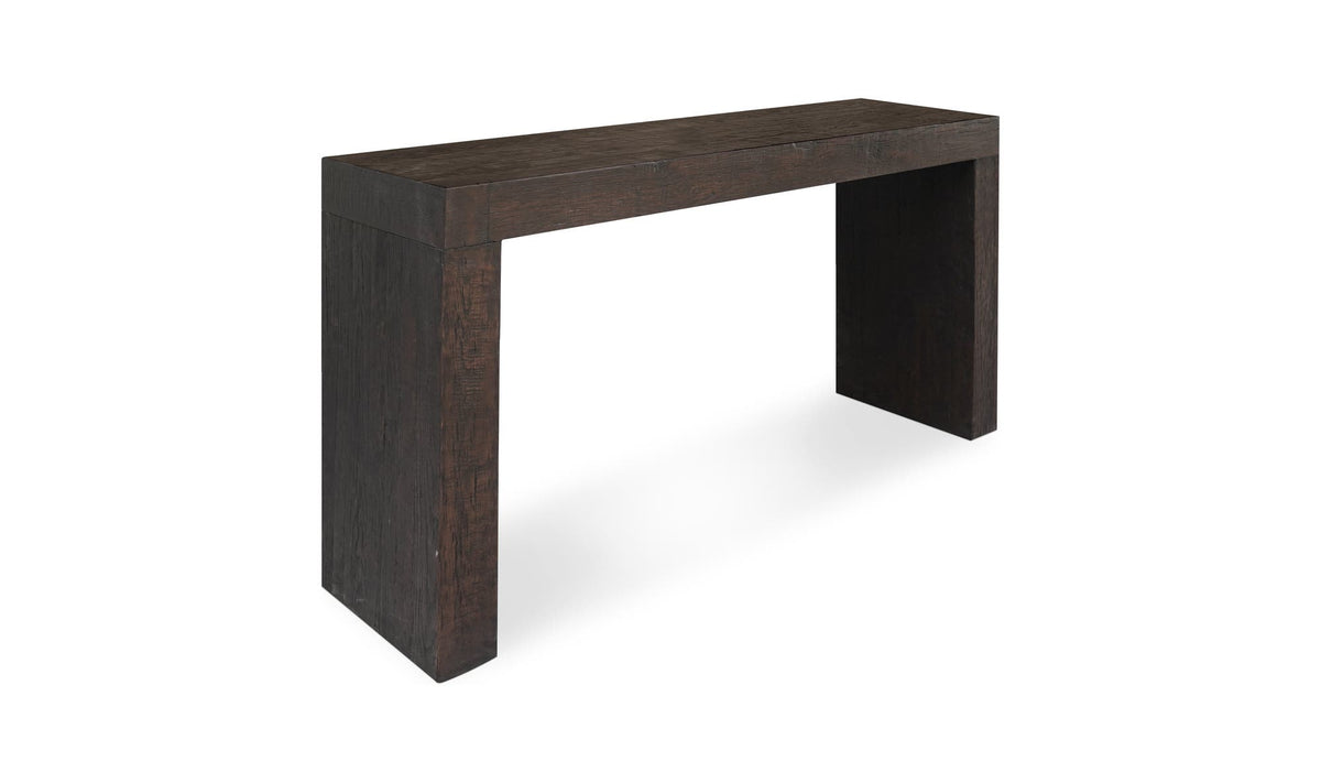 Exeter Console Table in Rustic Brown, solid reclaimed oak detail