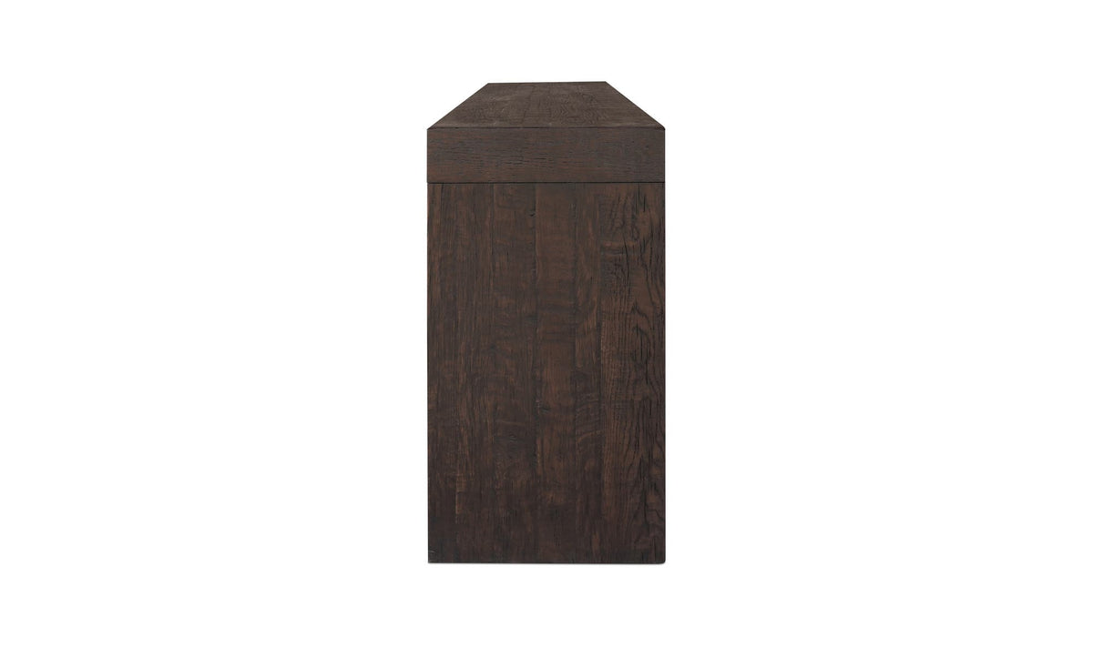 Exeter Console Table in Rustic Brown, side profile