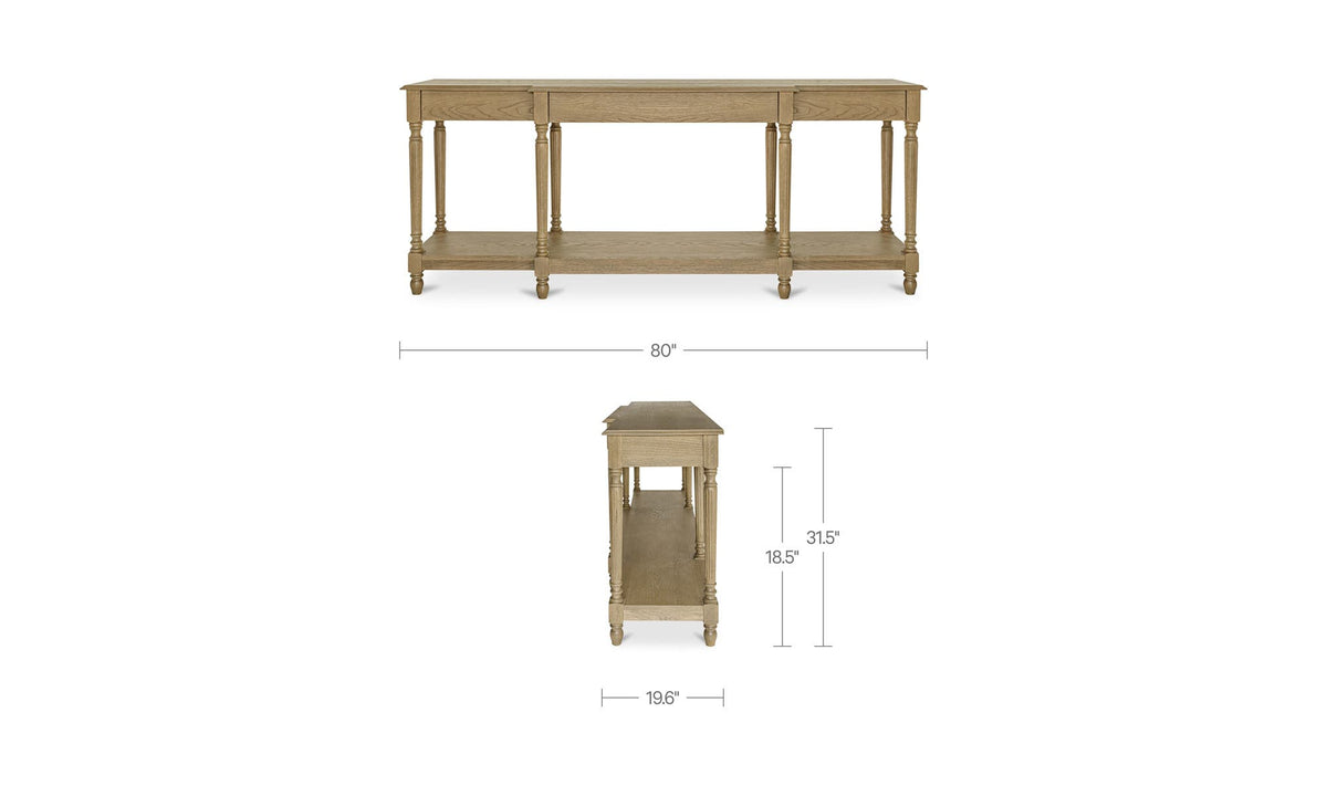 Mantua Console Table in Brown, dimensions diagram, 80" × 19½"