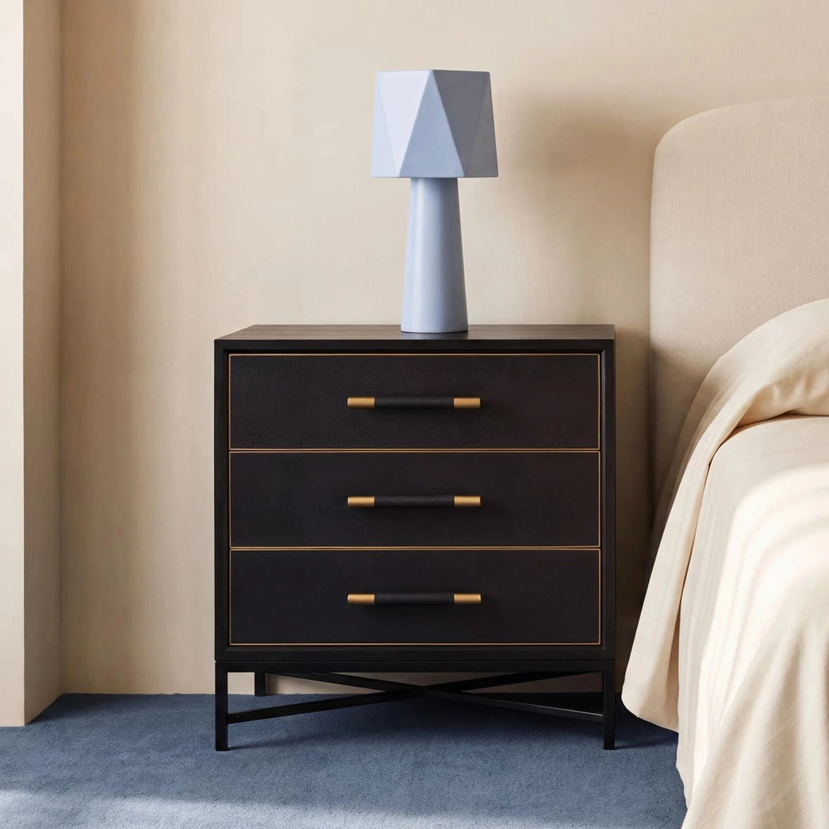 Moravia Chest in Black, styled in a living room