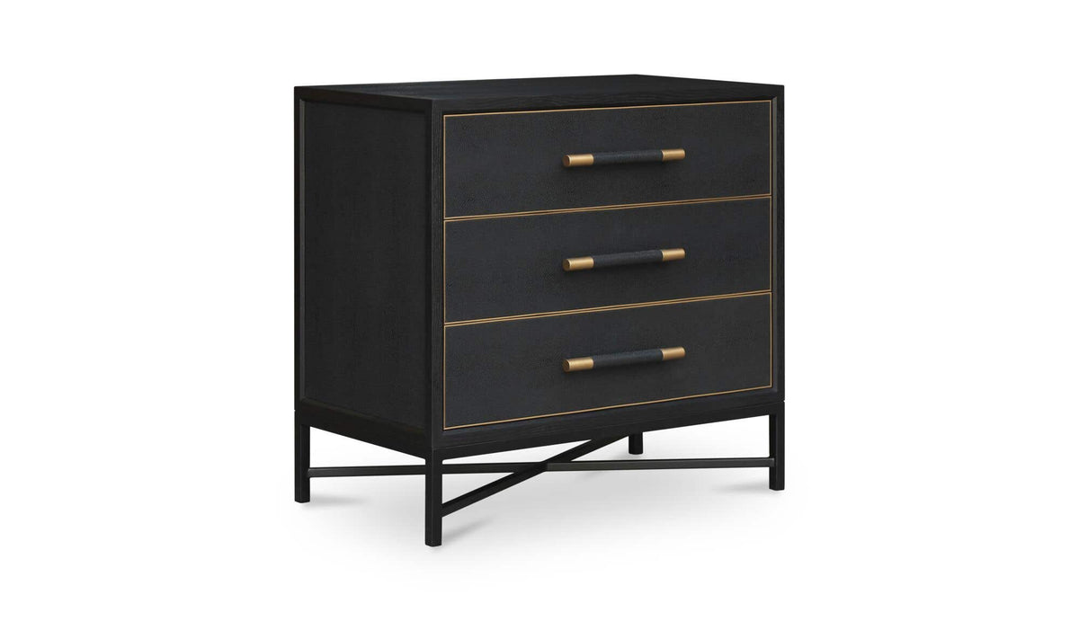 Moravia Chest in Black, shagreen patterned pu detail