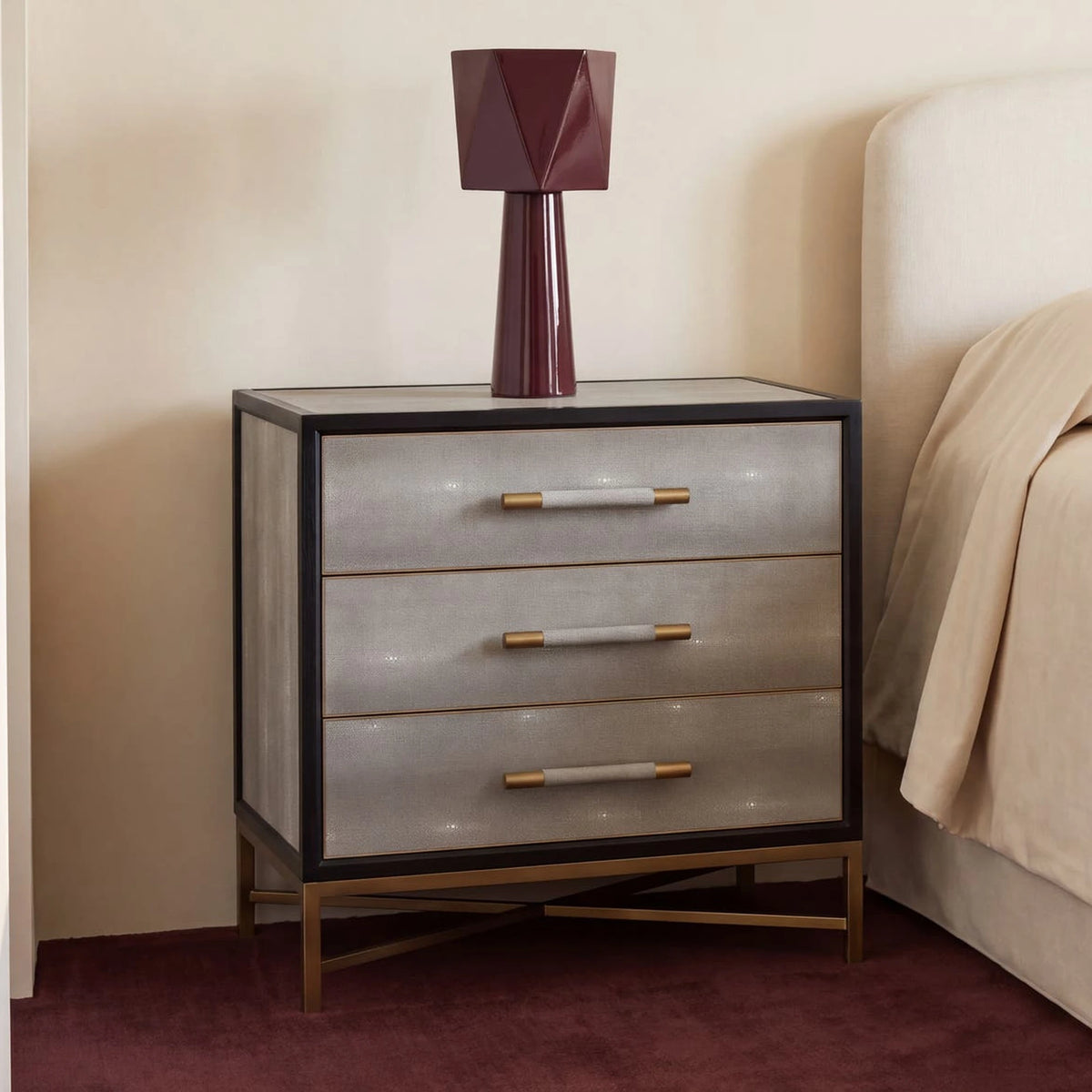 Moravia Chest in Grey, styled in a living room