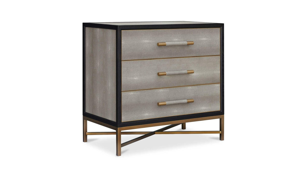 Moravia Chest in Grey, shagreen patterned pu detail