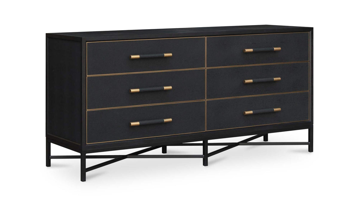 Moravia Dresser in Black, shagreen patterned pu detail