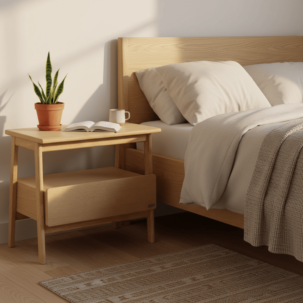 Vline 801 Natural Oak Wood Bedside Table - Altera