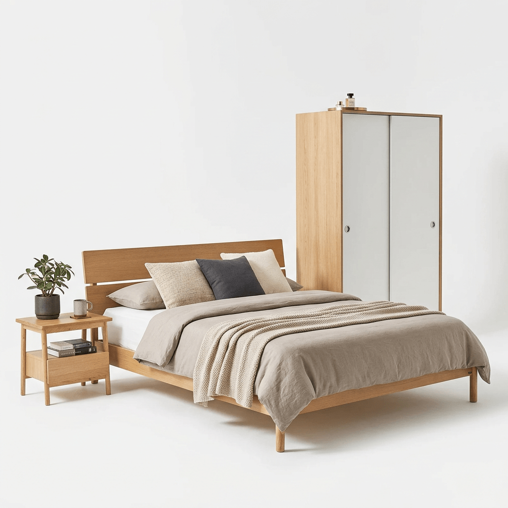 Vline Vienna Bedroom Combo: Sliding Wardrobe and Bed - Altera
