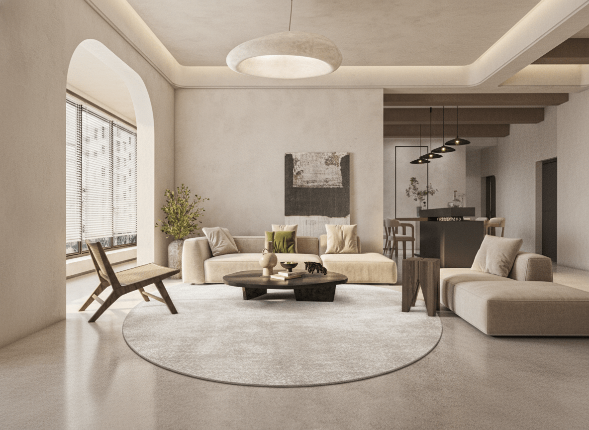 Wabi - Sabi Natural Tone Circular Wool Carpet - Altera