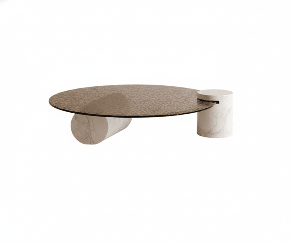 Water Ripple Glass Coffee Table with Stone Base - Altera