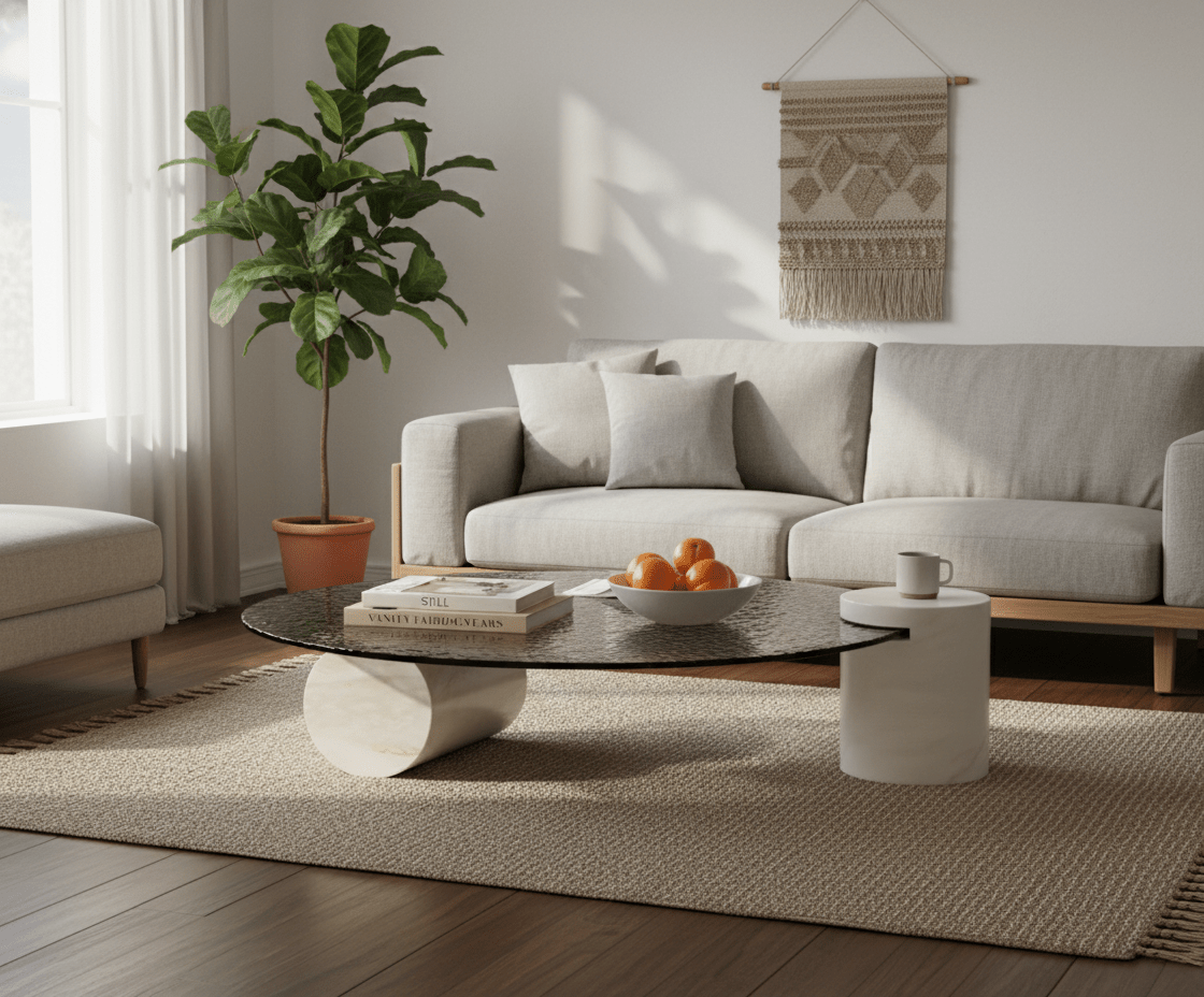 Water Ripple Glass Coffee Table with Stone Base - Altera