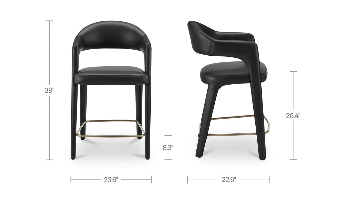 Massa Counter Stool in Black Leather, dimensions diagram, 23½" × 22½"